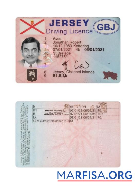 Realistic Jersey driving license download for verification